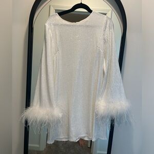 Hutch Alissa Faux Feather Long-Sleeve Sequin Mini Dress bought at Anthropologie